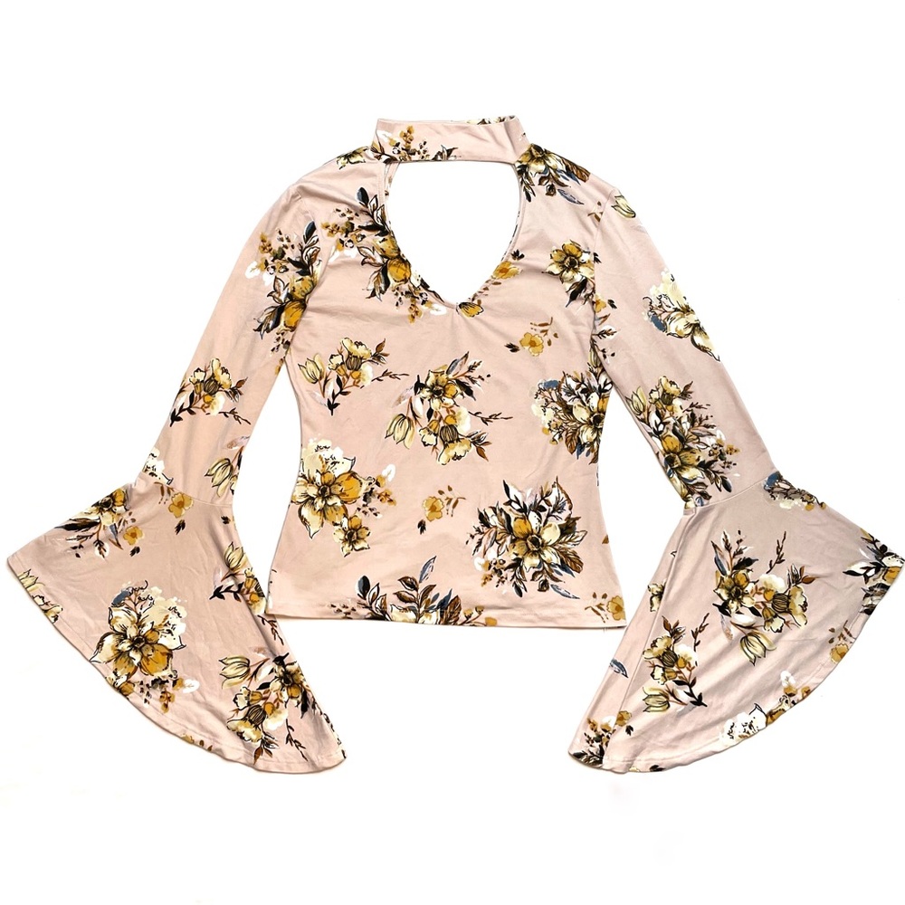 Polly & Esther | Pink Floral Bell Sleeve Blouse